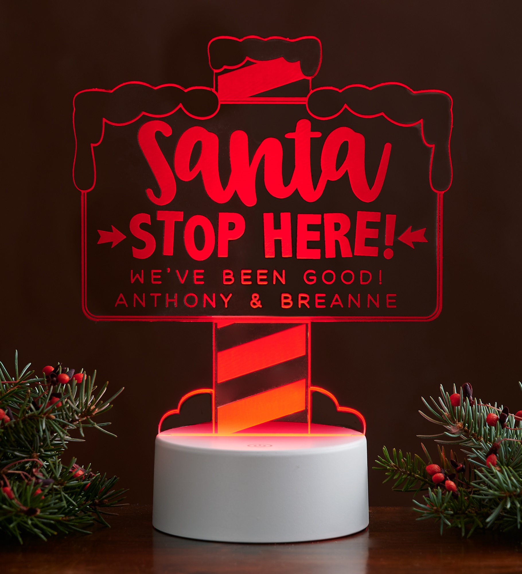 Santa Stop Here Personalized LED Sign